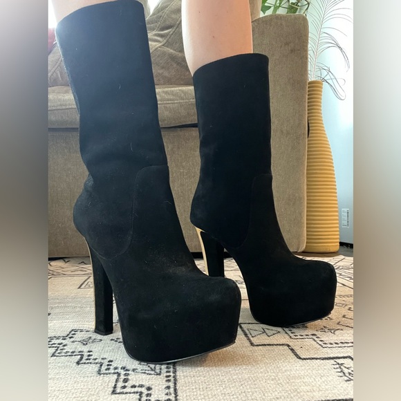 Theyskens’ Theory Suede Platform Boots with Gold Heel - Picture 3 of 9